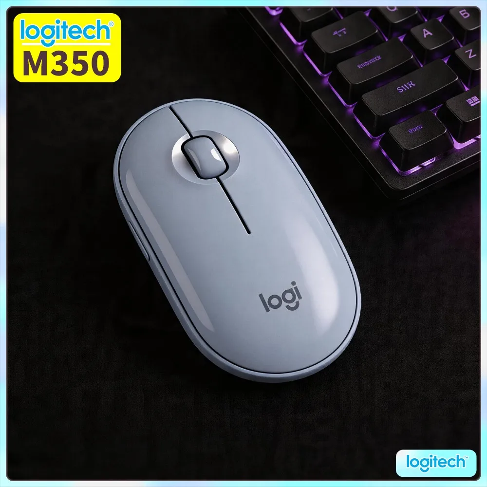 Logitech M350 Pebble Office Mouse - Light Build, Silent Scroll, Bluetooth & USB, 10M Range, Long Work Session Partner