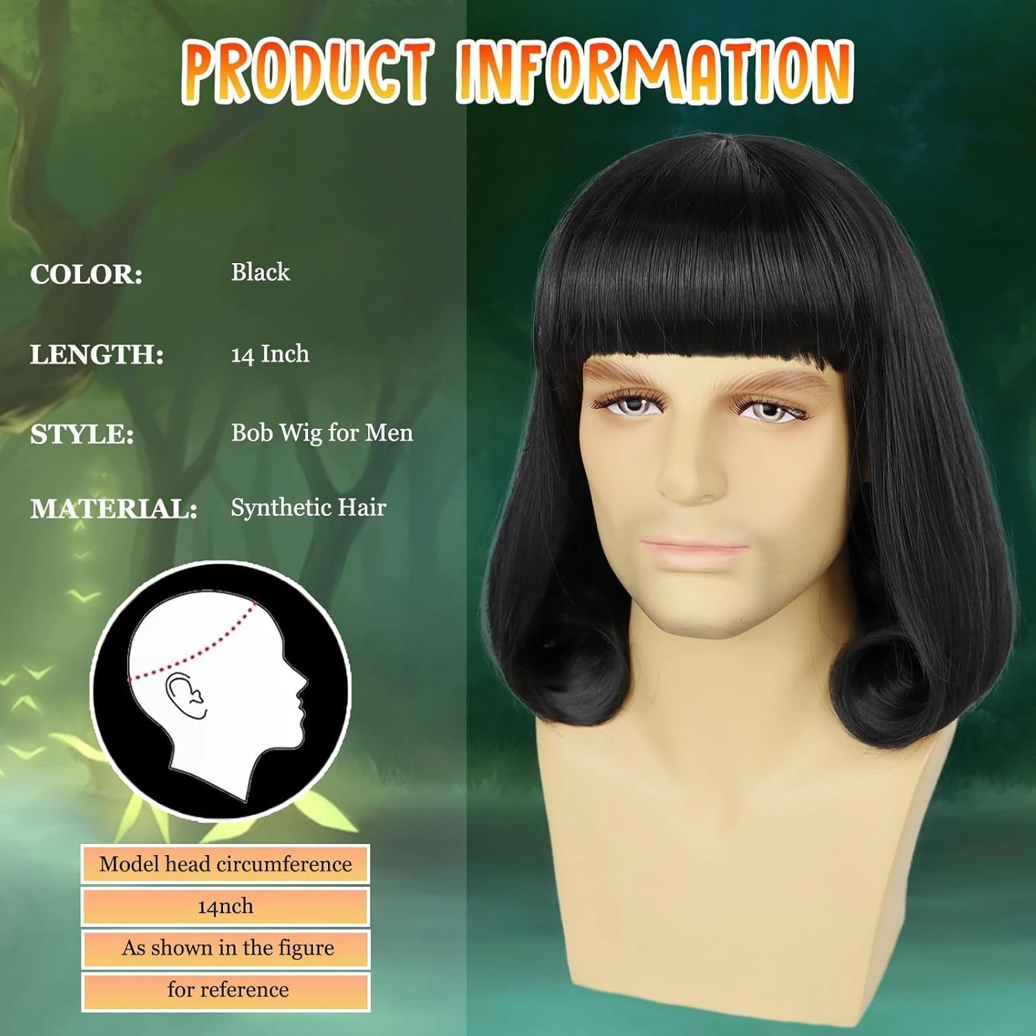 للجنسين شعر مستعار بوب أسود مع الانفجارات الكاملة قصيرة مستقيمة مقاومة للحرارة الاصطناعية الأسود زي الباروكات رجل تأثيري شعر مستعار حفلة الهالوين #2