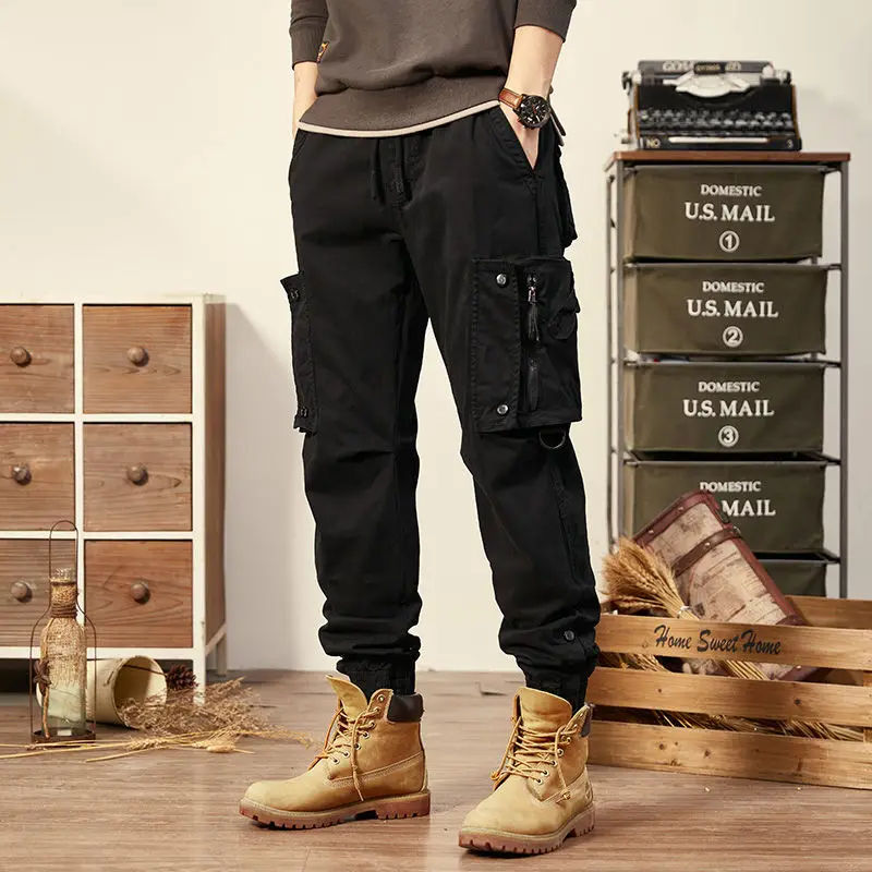 Spring Autumn Mens Cargo Pants Multi Pocket Khaki Trousers Casual Military Cotton Pants Men Plus Size Pantalon Cargo Homme