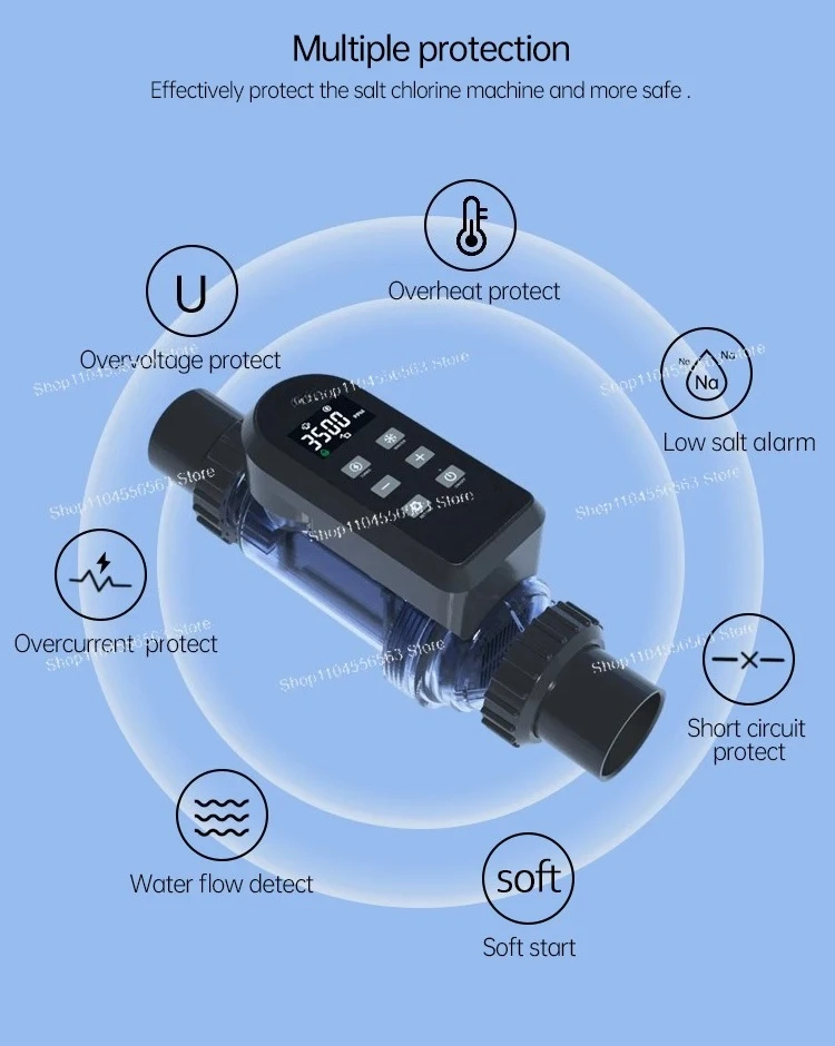 25g Automatic Salt Water Chlorinator for Swimming Pools, Self-Cleaning Electrolytic Chlorine Generator
