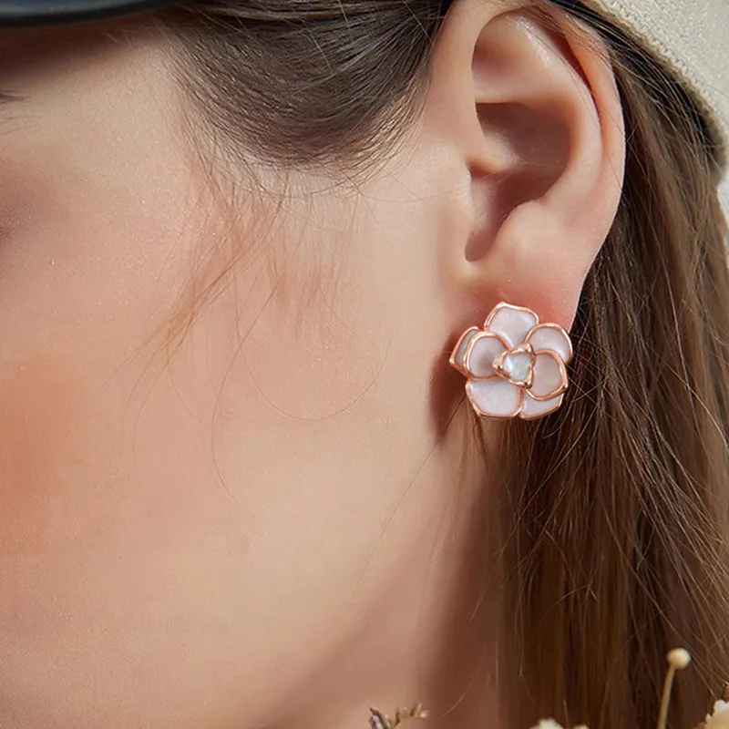 Forest Style Countryside Style, Small and Fresh Earrings, Elegant Accessories with Gardenia Flowers, Painted Oil Accessories