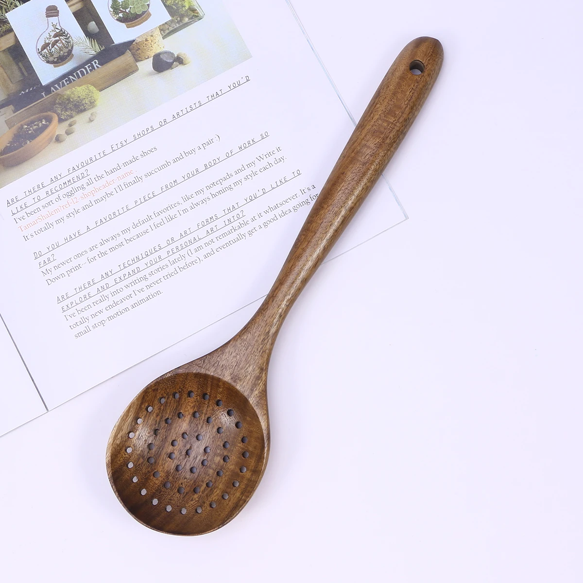 

Teak Colander Skimmer Scoop 28X8.2Cm Wood Kitchen Gadget Natural Grain Heat Resistant Non-Stick Pan Use