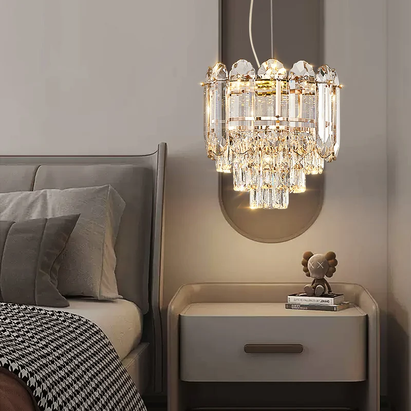 Light Luxury Bedroom Bedside Crystal Pendant Lamp Modern Simple Balcony Aisle Lamp Luxury Bar Small Chandelier Home Lighting