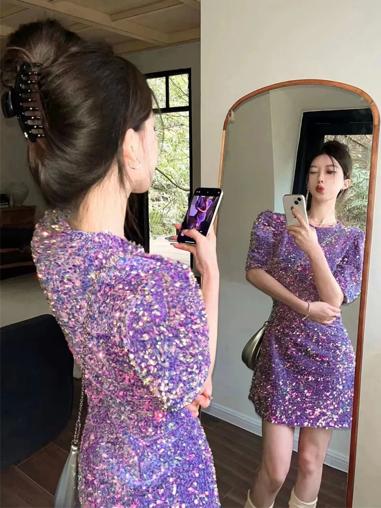 

Beach Vaion Sle Sequin Dr Women's Birthday Par Engagement High Waist Velvet ort Sve A-Line Skirt Wedding Dr