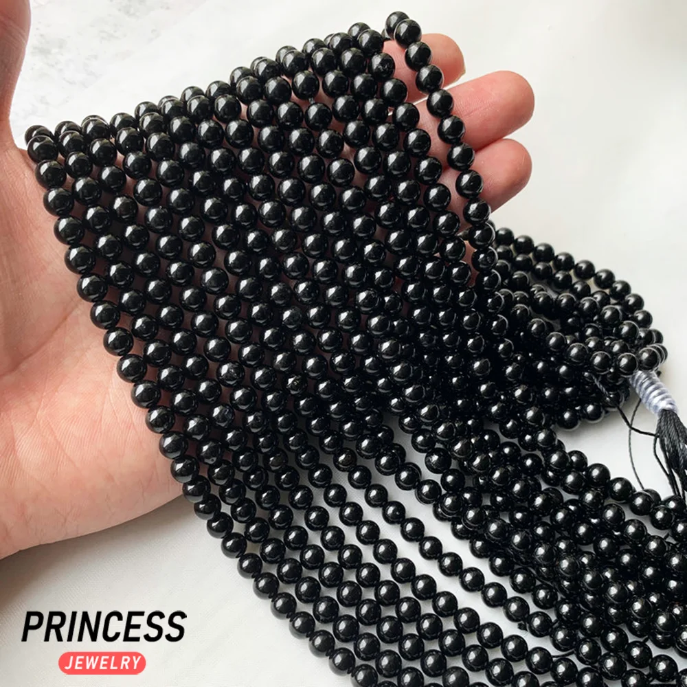 Perles en pierre de tourmaline noire naturelle A ++ pour bijoux, bracelet exécutif, collier, accessoires de bricolage, vente en gros, 4mm, 6mm, 8mm,