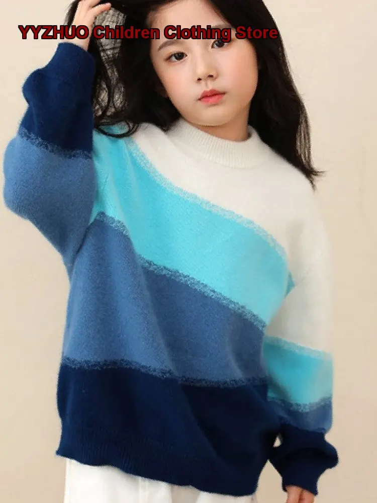 Kids Cashmere Sweater Boys Girls Autumn Winter Gradient Color Older Kids Stylish Knit Top