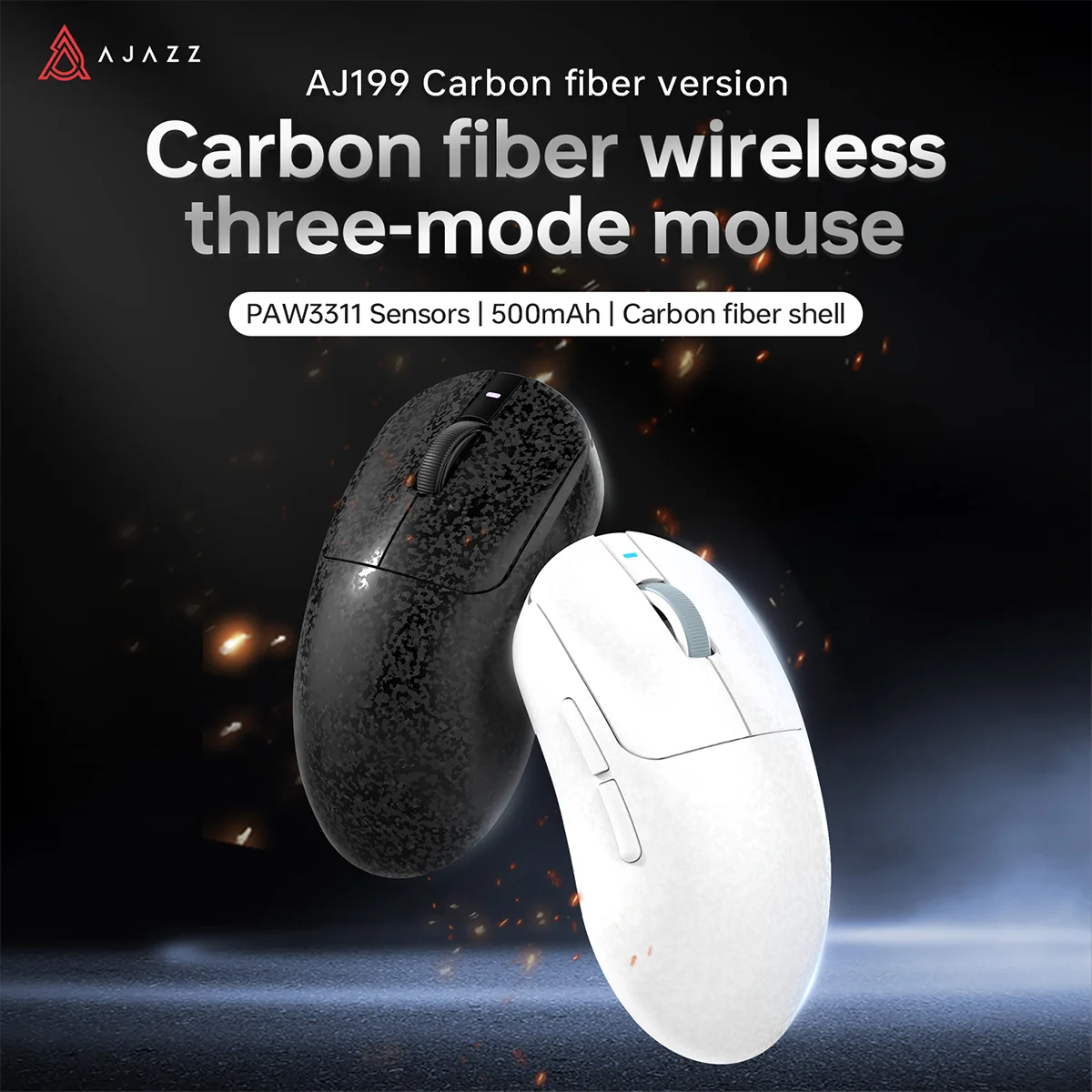 

AJAZZ AJ199 Brand New Carbon Fiber Design Lightweight Tri-Mode Gaming Mouse (2.4G/BT5.0/USB Wired) with 3311 Sensor