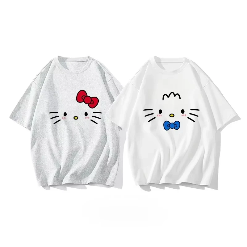 

New Cartoon Anime Sanrio Hello Kitty Print korean Style T-shirt For Women Summer Short Sleeve Cotton Tees Casual Y2K Tops