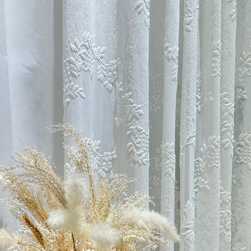 American Embossed Jacquard Translucent Gauze Curtain High-end Custom Size Curtains for Living Dining Room Bedroom Sheer Window