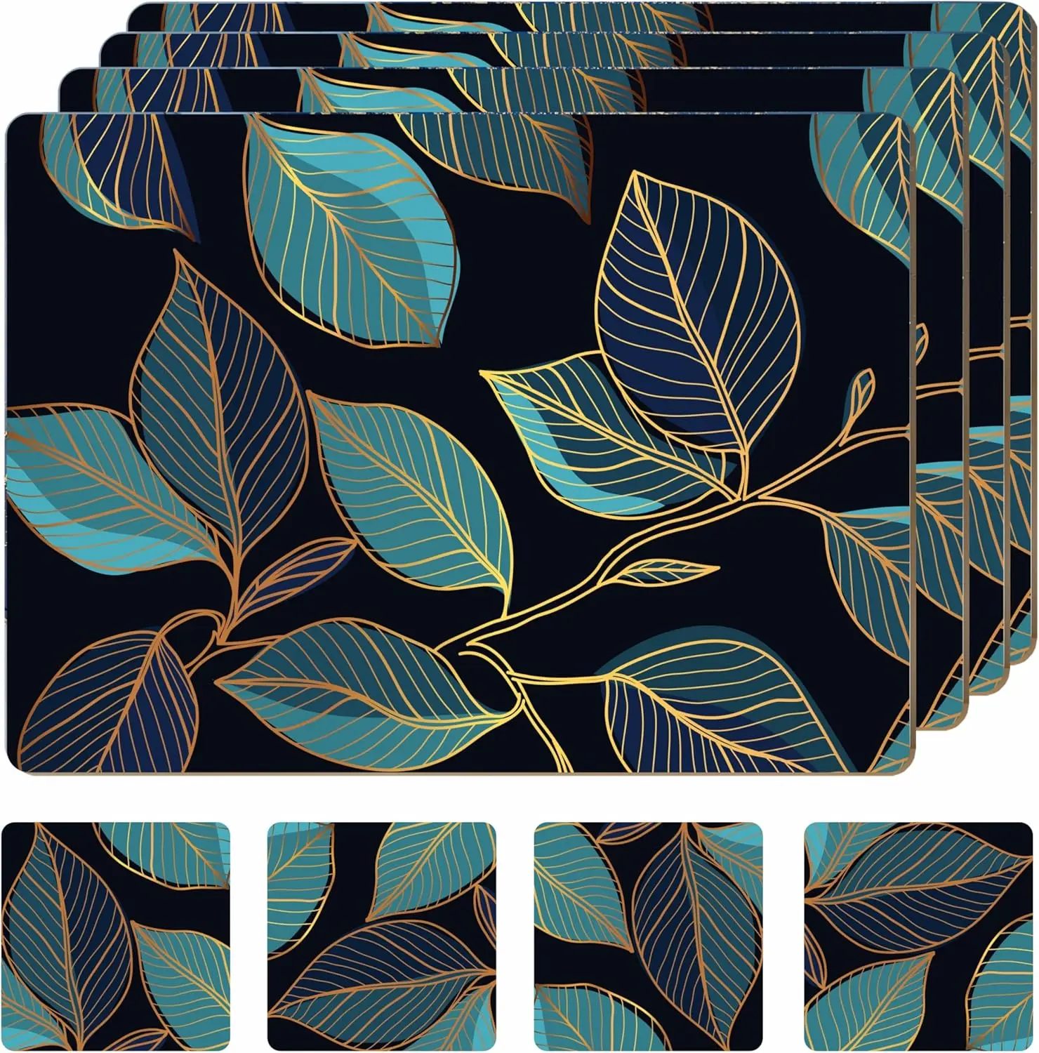 

Set of 4 Heat Resistant Cork Placemats for Dining Table with Free Set of 4 Matching Drink Coasters Sage Green Marble Design