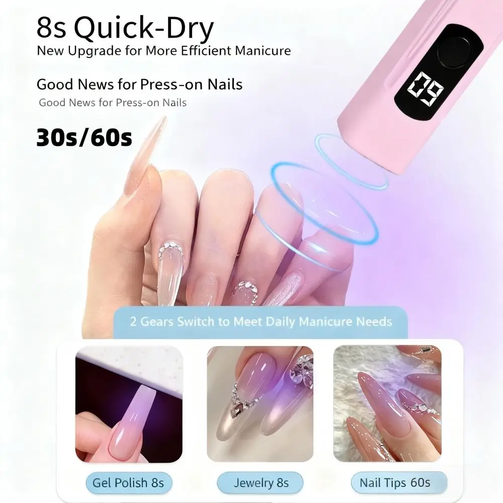 Luz UV portátil de mano para uñas de Gel, Mini lámpara de curación de Flash recargable, secador de uñas, pantalla LED, lámpara de Gel para manicura, arte de uñas