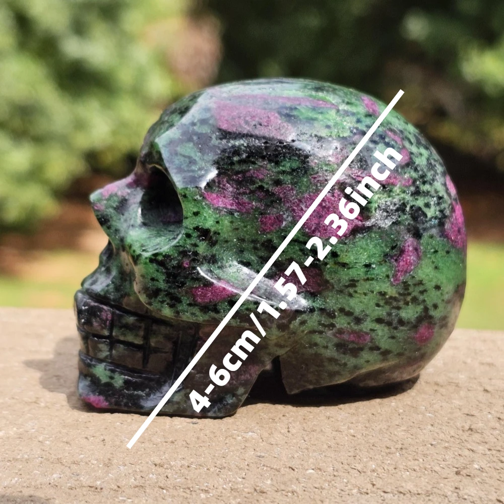 Natural Epidote Zoisite Skull Carving Hand Carved Crystal Skull Statue Random Green Red Bohemian Stone Home Decor Gift