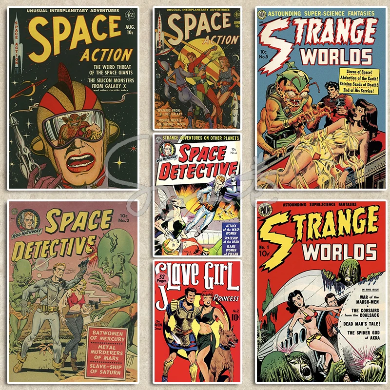 Póster de cubiertas de cómics Vintage, impresiones en lienzo, mundo extraño, acción espacial, decoración de pared Retro de los 90 para tienda de cómics