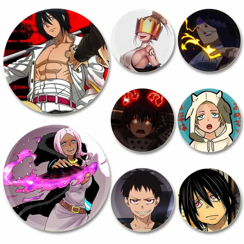 Anime Character Shinra Kusakabe Arthur Boyle Akitaru Obi Cute Cartoon Badge  Round Display Brooches Jewelry Gift Accessory