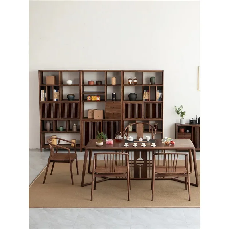 New Chinese-style all-solid wood bookcase, black walnut Bogu shelf, display case, storage.