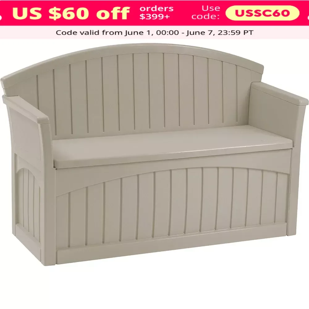 

Garden Bench, 50 Gallon Patio Bench - Decorative Resin Patio Bench for Storing Toys, Cushions, Tools - Taupe Outdoor Bench