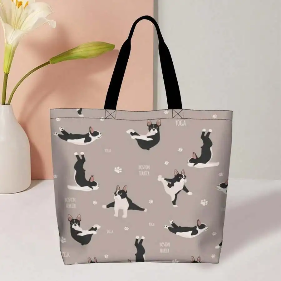 

Boston Terrier Yoga Cartoon Print Casual Tote Bag For Adults