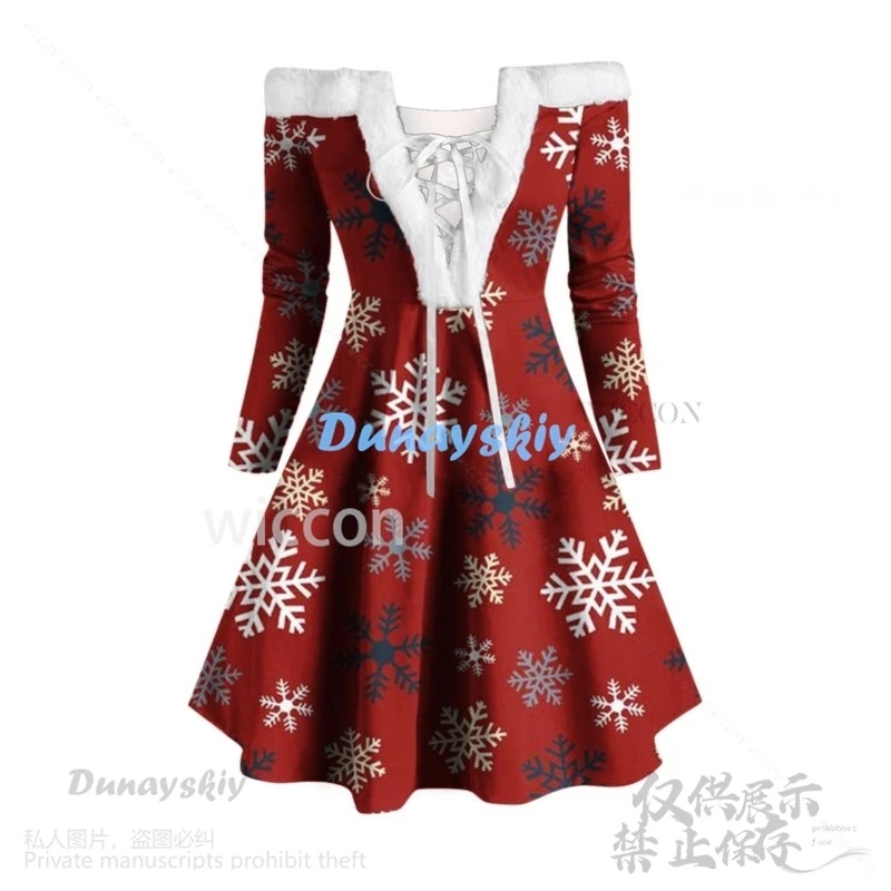 Robe de Noël élégante à manches longues pour femmes et filles, col en fausse fourrure, Lolita, flocon de neige sexy, personnalisé, Off Initiated, Anime, 2024