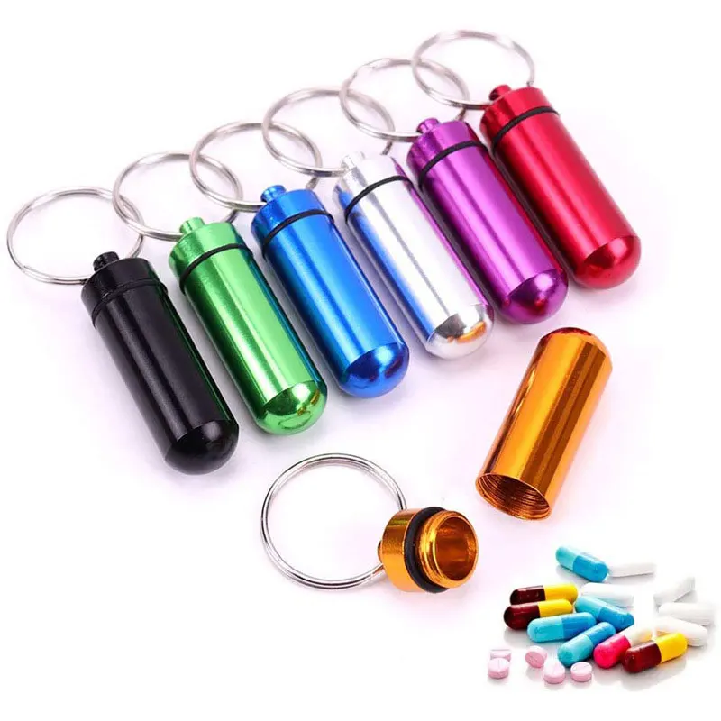 

40Pcs Pillbox Keychain Pill Box WaterProof Aluminum Pill Cases Bottle Holder Container For Medicines