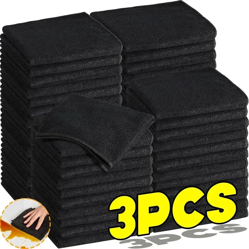 1/3PCS Black Ultrafine Fiber Kitchen Towel Dish Household Rag Car Cleaning Polyester Cotton Quick Dry Duster Cloth Scouring Pad