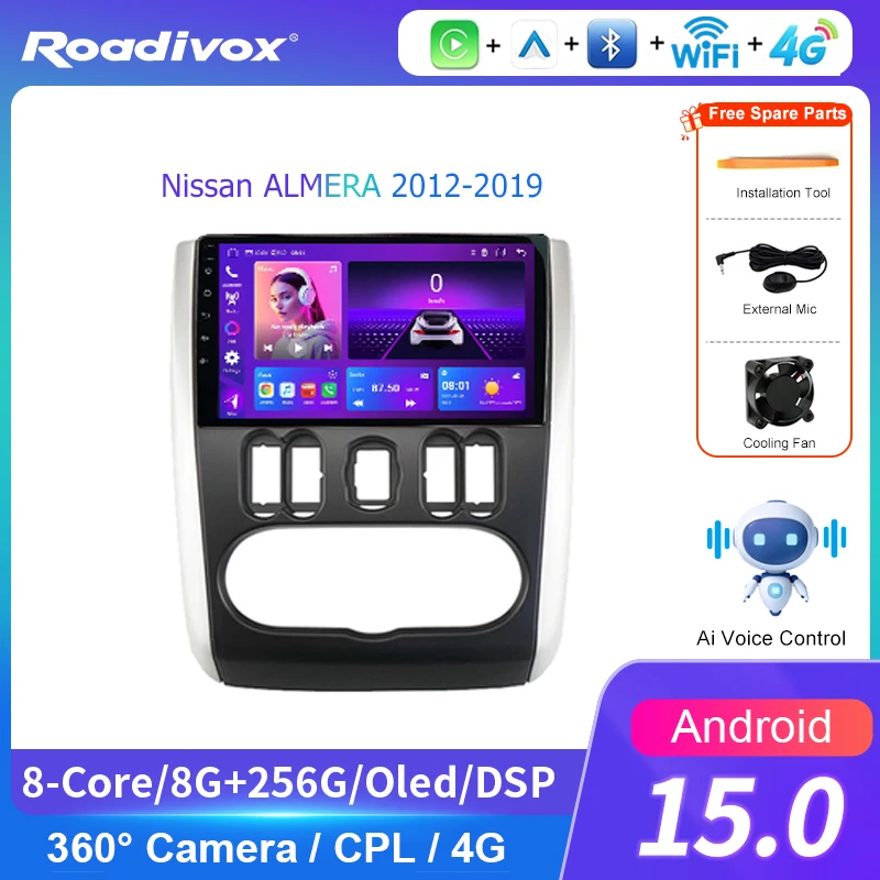 AI VOICE roadivox Android car radio for Nissan ALMERA 2012 2019 stereo GPS Navigation video Multimedia Player tape recorder