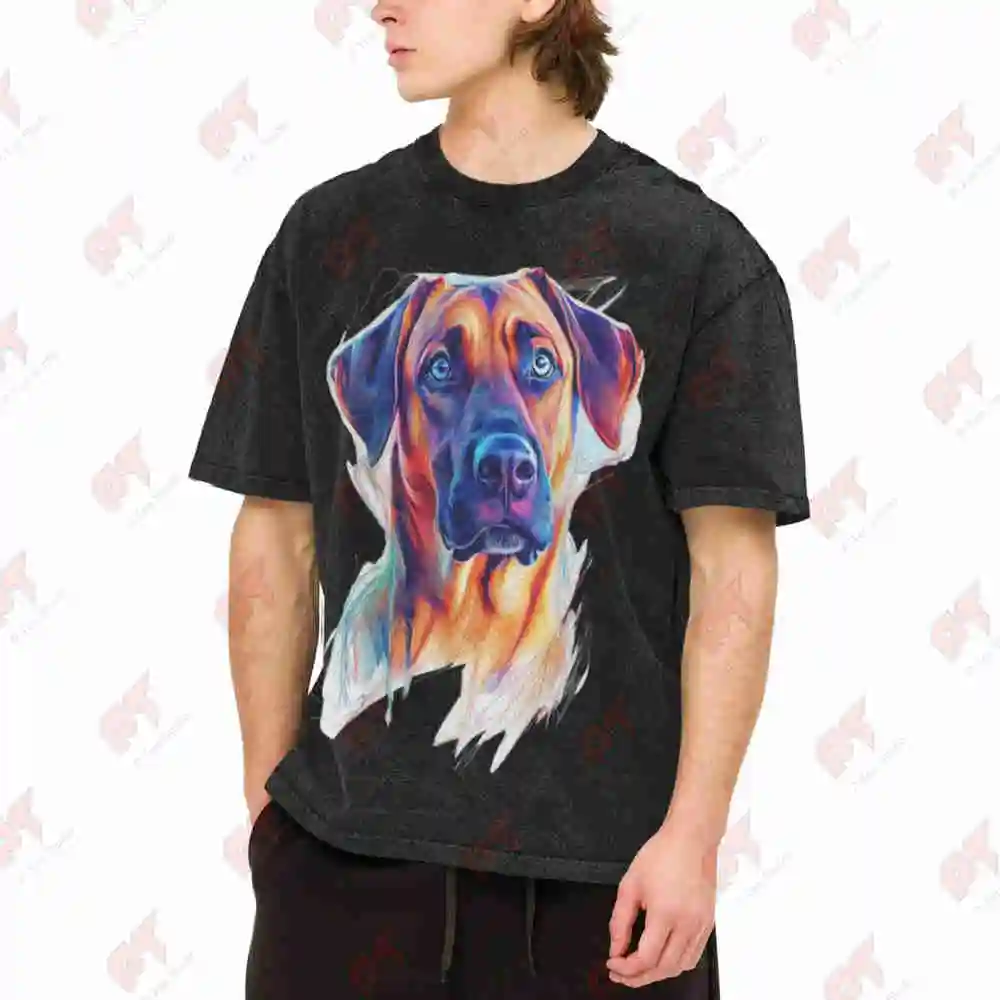 Rhodesian Ridgeback Chien Yeux Bleus Vintage Washed Tee Pure Cotton T-Shirt