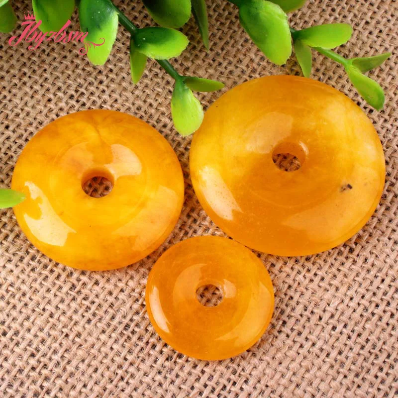 35mm Ring Donut Yellow Carnelian Agates Stone Beads for DIY Accessories Necklace Bracelet Pendant Charms Jewelry Making 1 Pcs