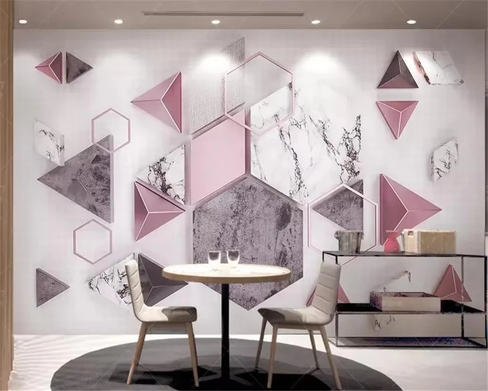 Custom wallpaper 3d light luxury background wall golden solid geometric polygon marble texture stitching decorative wallpaper
