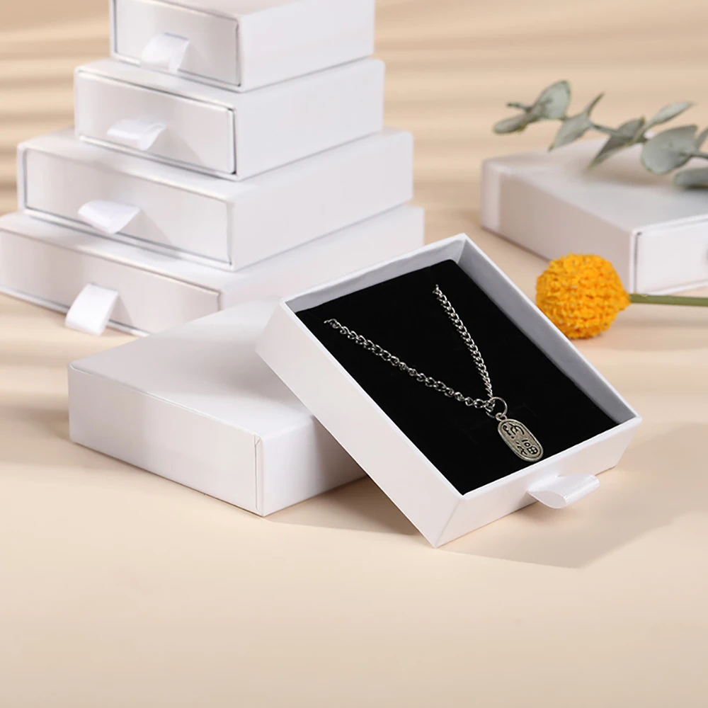 12 Thick White Paper Whole Set Ring Earring Bracelet Pendant Necklace Packaging Drawer Gift Boxes Sliding Organizer Jewelry Box