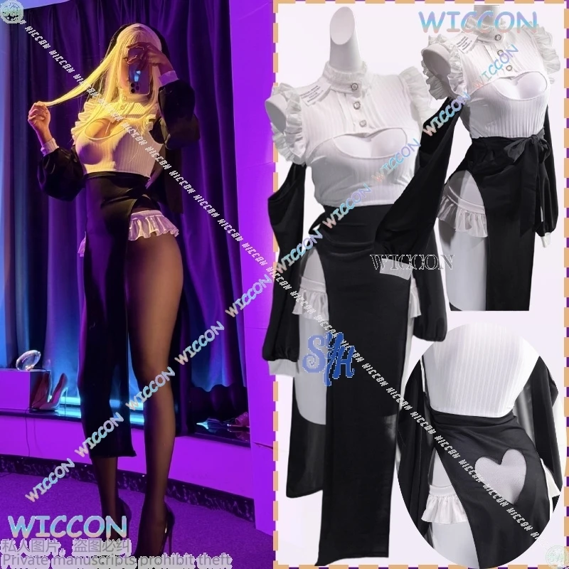 

Mag/Anime Halloween Party Night Club Cosplay Sexy Nun Uniform Black Heart Lace Lingerie Dress Lolita Slit Skirt Jirai Kei Girls