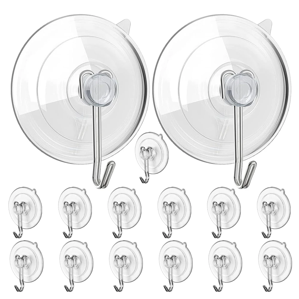 

15pcs Large Cup Hooks 45mm Clear Transparent Window Suction Hook Heavy Duty Bathroom Wall Hat Storage Organization Tools