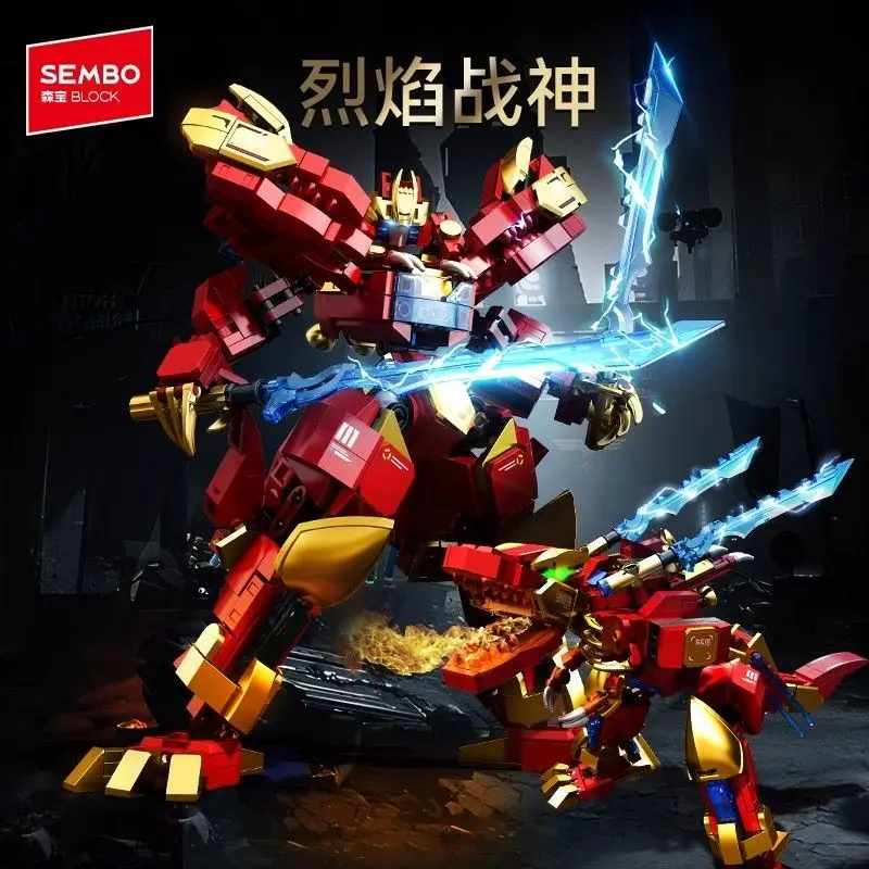 

SEMBO BLOCK Flame Warrior Building Blocks Transformable Mecha Model DIY Toy Gift for Boys