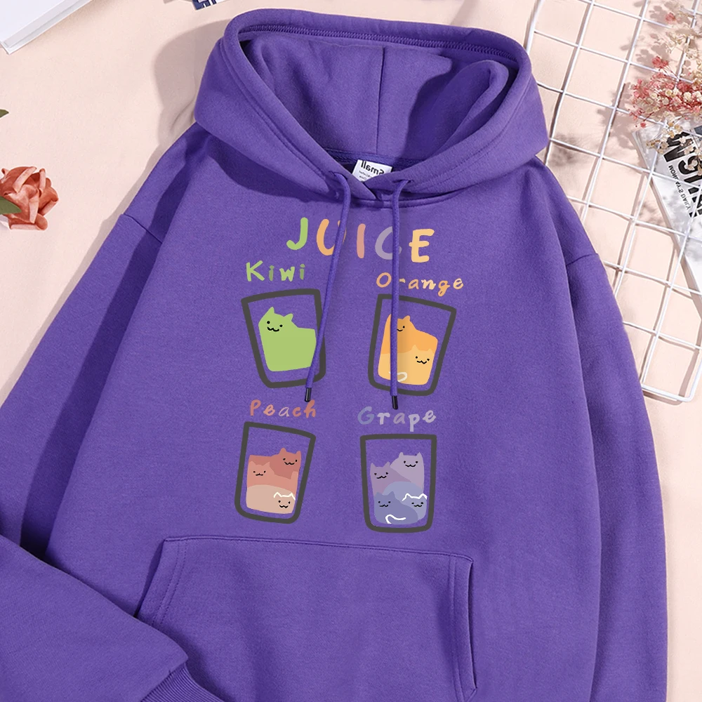 Juice Fruit Cup Cat Men Women Hoody Street Cute Prints Hoodies Simplicity Casual Sweatshirt Crewneck Pullover Clothes Couple