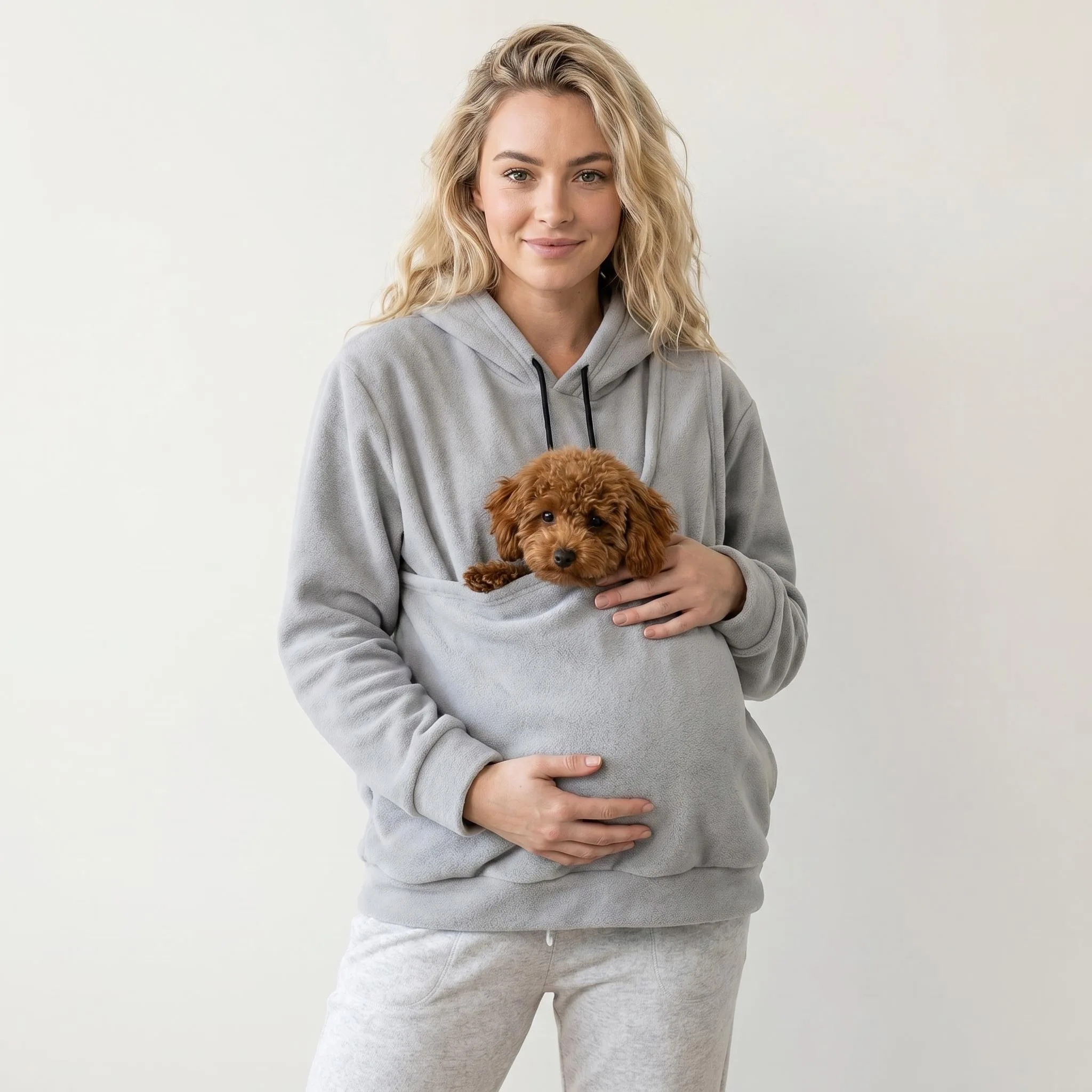 Unisex Fleece-Hoodie mit Känguru-Tasche für Haustiere, Großer Taschenpullover für Katzen & Hunde – Detail 5