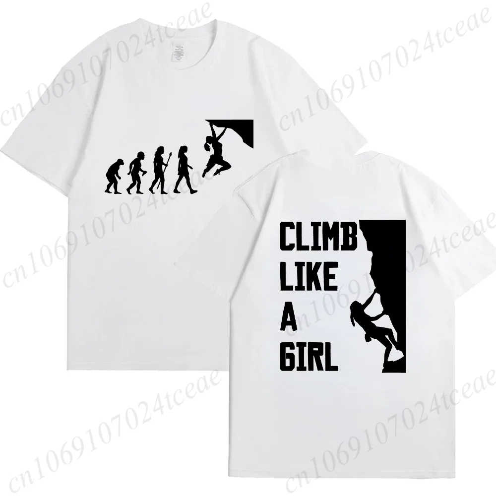 Climb Like A Girl T-shirt for Women Climbing Evolution Graphic Tops Back Print Short Sleeve Tees Comfortable Female Clothing