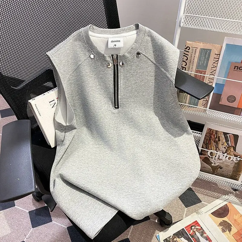 

2026 Black Half Zipper Tank Top Men's Summer Rascal Handsome Sleeveless T-shirt Camshoulder