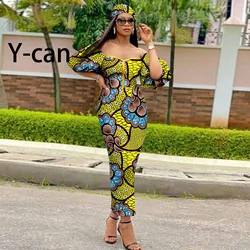 African Dresses for Women 2023 Women's Birthday Dress Heart-shaped Collar Chic Gown with Headwrap Party Evening Vestidos 2425028