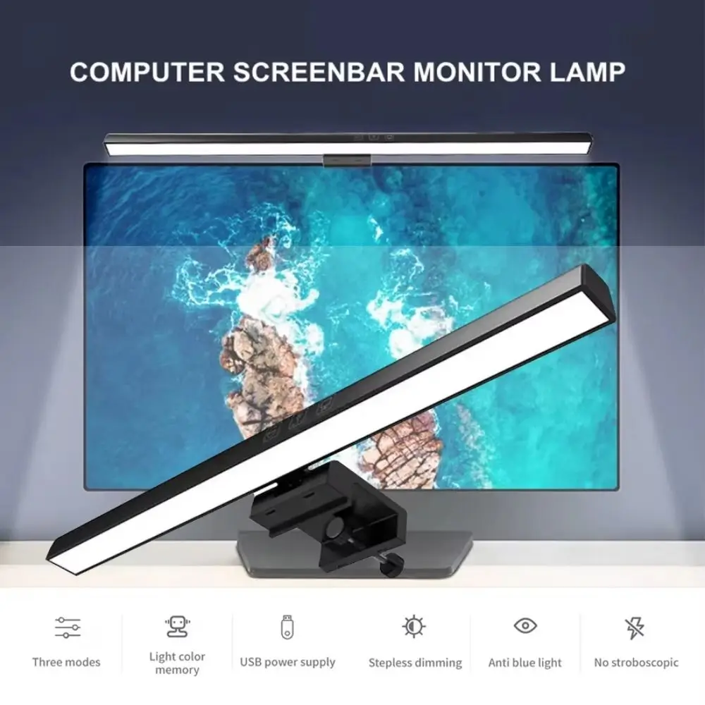 Barre lumineuse à gradation continue pour écran d'ordinateur, protection des yeux, lampe à écran PC, USB, 62LED, 3 modes de document, lumière asymétrique