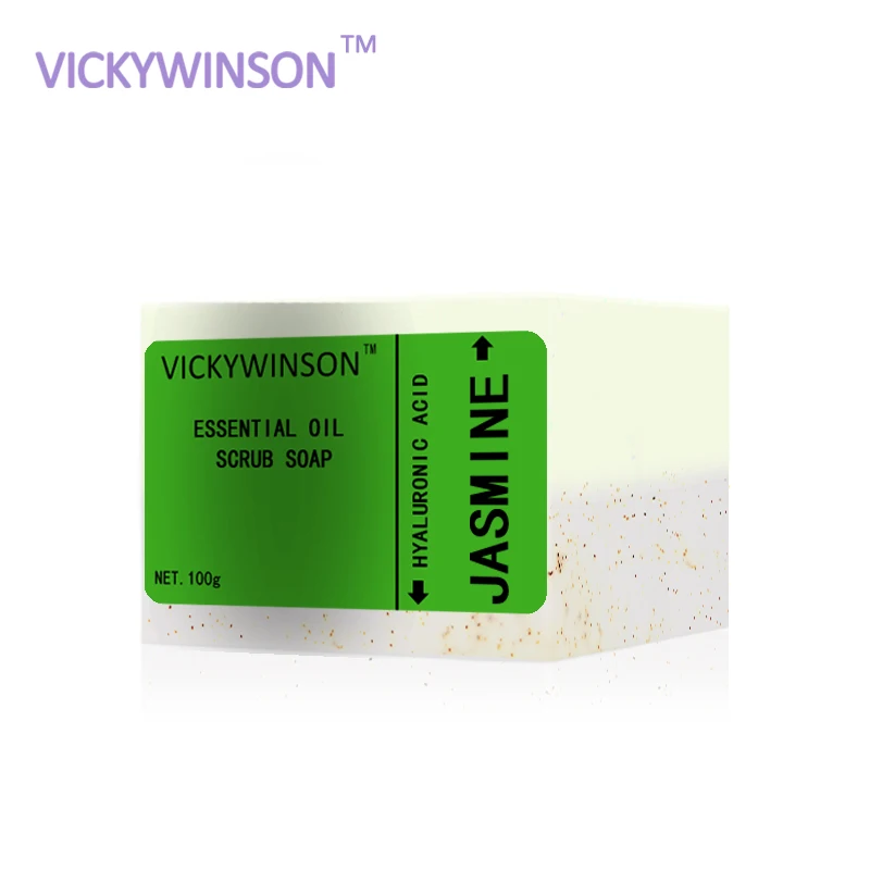 Savon à double usage 100g, essence de jasmin, gommage, élimination du dos, bain, visage, bain, huile essentielle faite à la main, savon pour le corps contre l'acné et les acariens