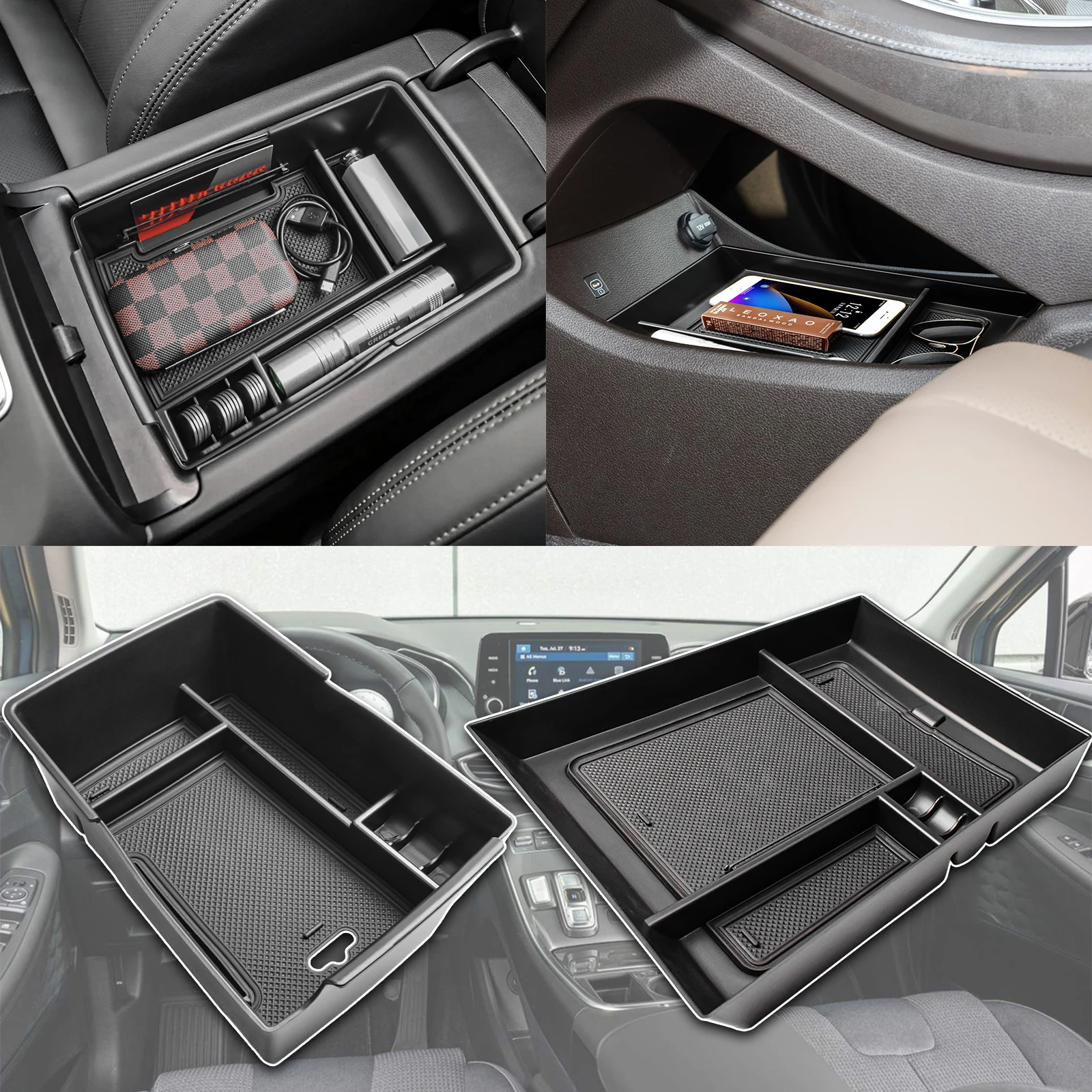 

2PCS Center Console Organizer Lower Tray For Hyundai Santa Fe 2021 2022 2023 & Santa Fe SEL 2022 2023 Lower Armrest Storage Box