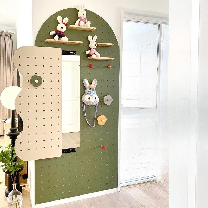 Wood hole board full-length mirror entrance entrance multi-functional integrated rack