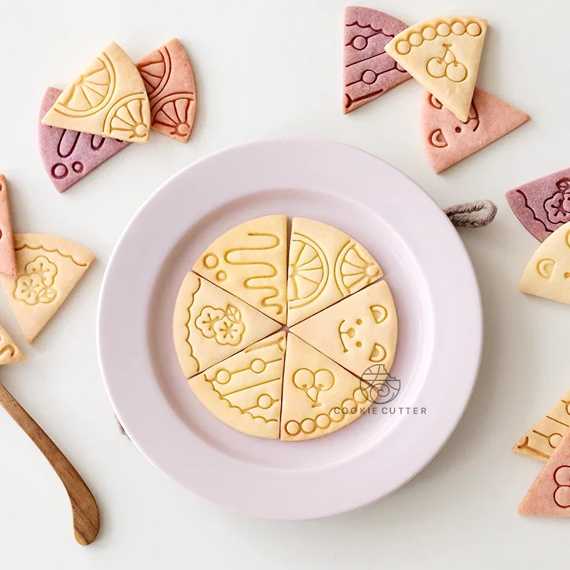 Pizza Shape with Bear Petal Cream Tiramisu Orange Cherry Design Cookie Cutters & Stamps Biscuit Fondant Embossing Tools