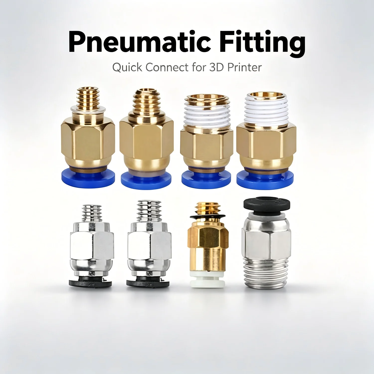 PC4-M5 / PC4-M6 / PC4-M10 Pneumatic Fitting, Quick Connect Push to Connect Brass Coupler for 3D Printer Extruder, PTFE Tube Fitt
