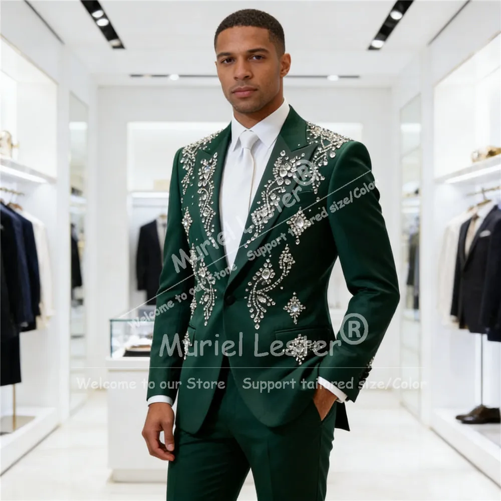 

Роскошный костюм с бриллиантовой вышивкой для мужчин, приталенный, однобортный, с пиджаком и брюками, 2 предмета, свадебный смокинг для жениха, на заказ, trajes para hombre