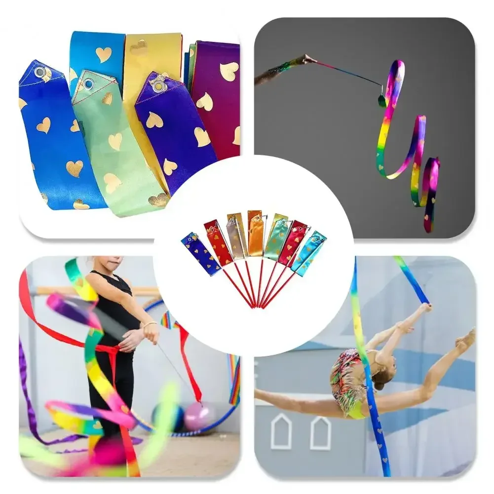 2M Rhythmic Gymnastics Ribbon Vibrant Color Soft Smooth Flexible Dancer Wand Twirling Dance Streamer Colorful Love Gradient