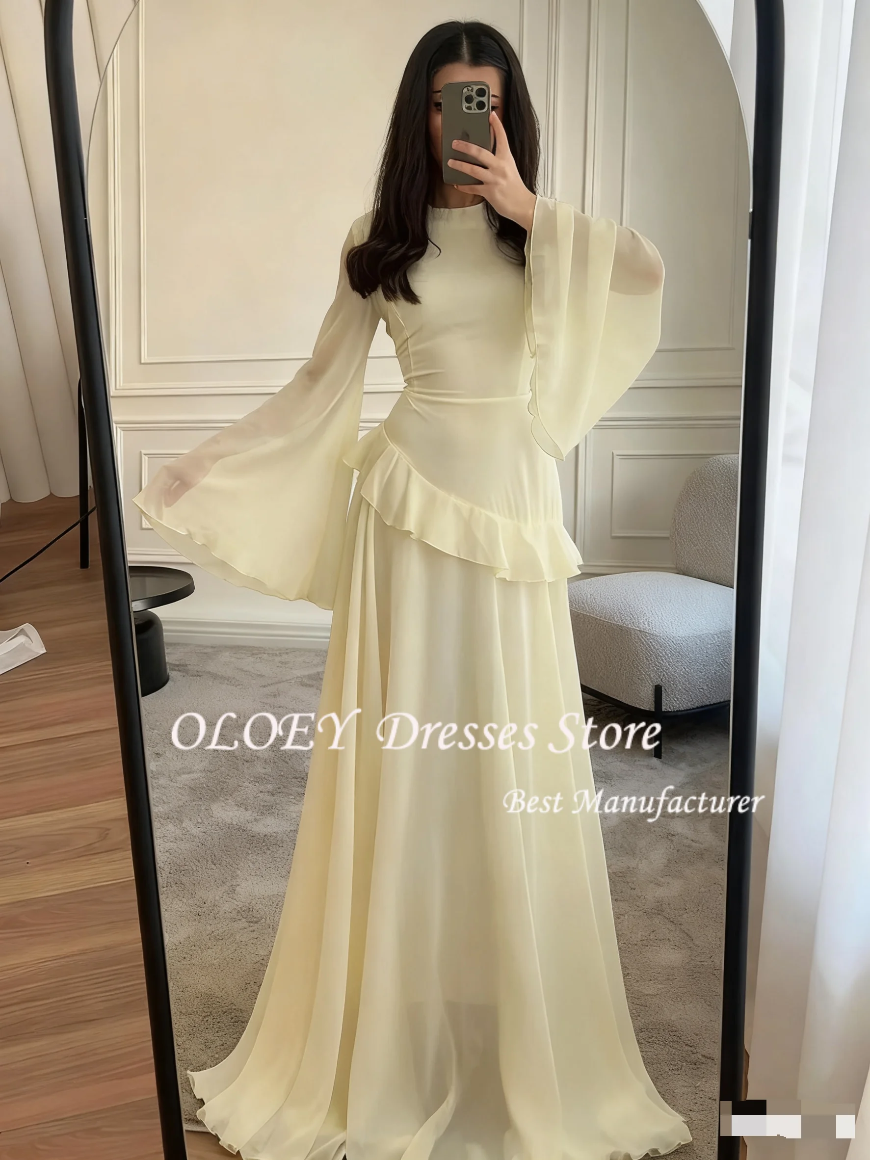 فساتين سهرة شيفون من OLOEY صيفية للنساء بأكمام مضيئة مكشكشة للحفلات فستان أنيق مخصص للمناسبات الخاصة