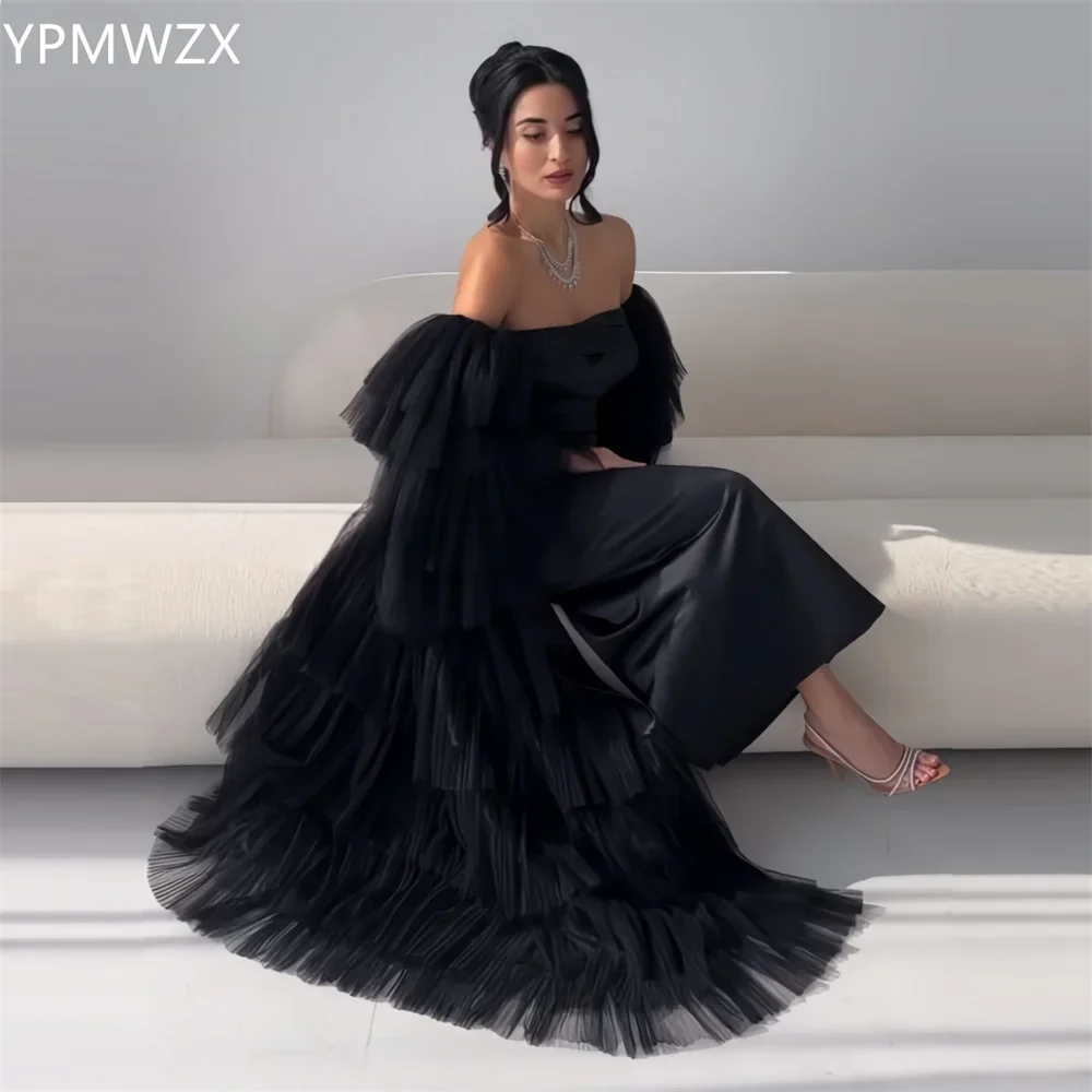 

Customized Evening Dress Party Occasion Women Prom Gown YPMWZX Off-the-shoulder Column Floor Length Skirts Layered Draped Bespok