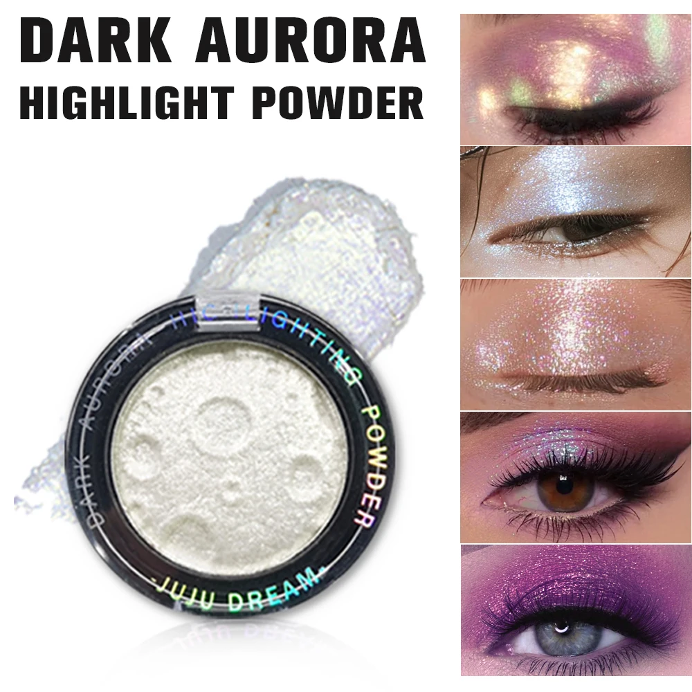 JUJU DREAM Dark Aurora Highlight Powder, Chameleon Shimmer Highlighter for Face & Body, Blendable Luminous Makeup