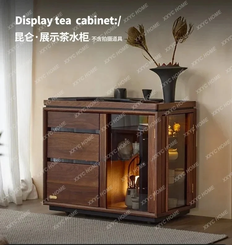 A Solid wood restaurant Household island small apartment Living room Black walnut dining side cabinet Cooking table