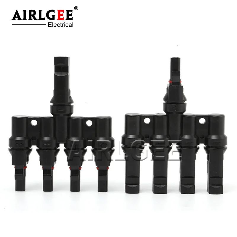 1 Pair 4 To 1 T Branch Male&Female PV Solar Panel Cable Connectors TUV Certified IP67 Waterproof 1000V DC Solar Connector